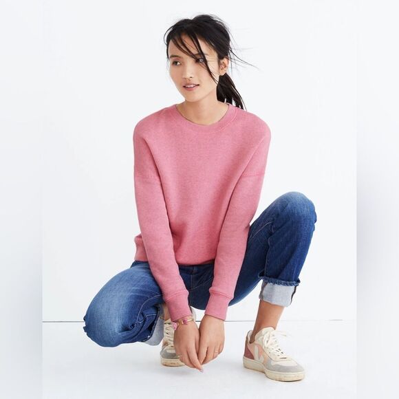 Madewell Miles Mainstay Sweatshirt Cozy Heather Petal Pink Large Cotton - Picture 1 of 9